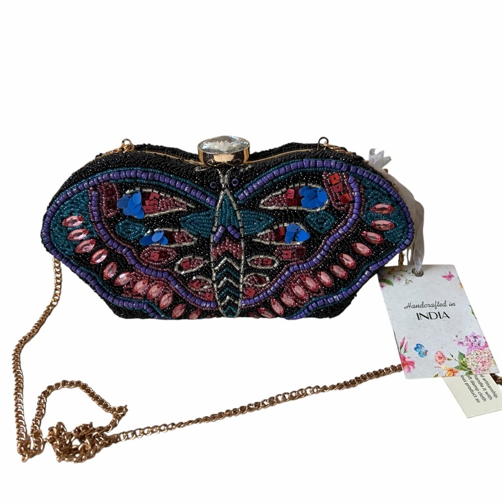 Embellished Butterfly Clutch with Chain Strap